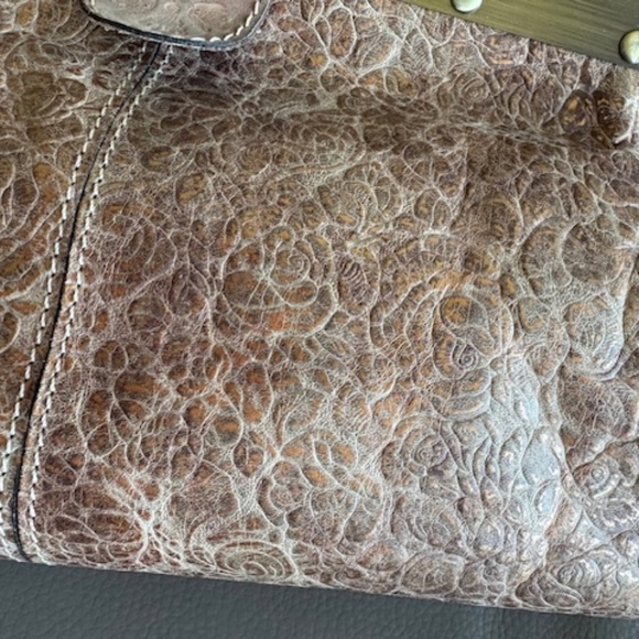 PATRICIA NASH Ferrara-Frame med. sz satchel purse Italian leather taupe gold - Picture 6 of 16